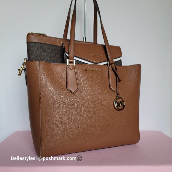 MICHAEL KORS Kimberly Embossed (PU) Large 3-in-1 Tote SET- Brown/Luggage 🎈$198. - Picture 4 of 16